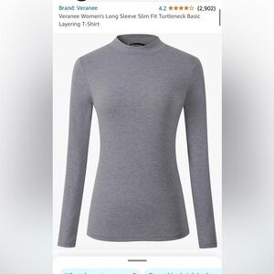 Women’s Like New Long Sleeve Slim Fit Turtleneck Basic Layering T-Shirt in Gray